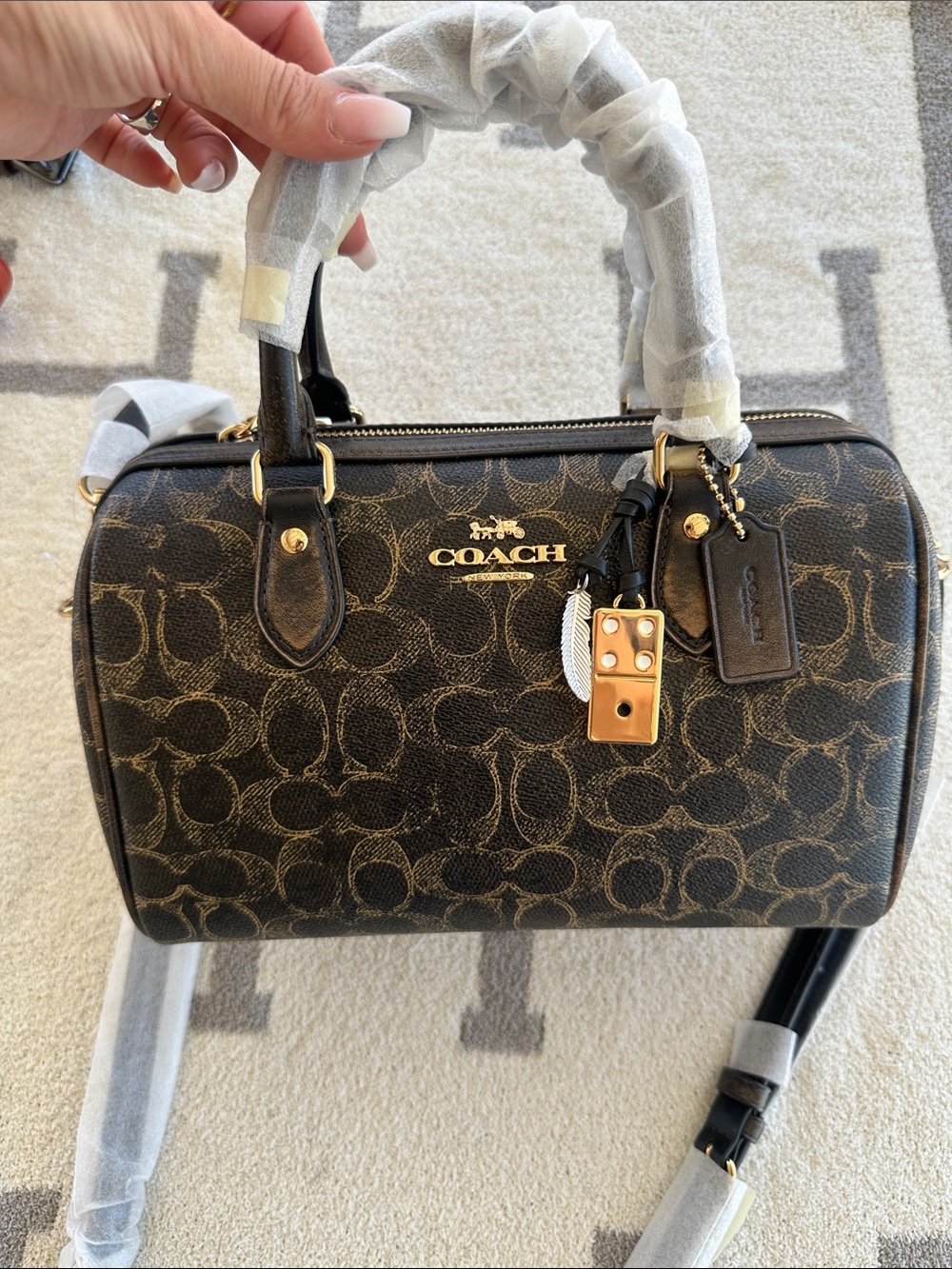 Coach Brown Logo Barrel Satchel with Gold Hardware